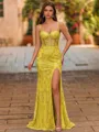 Exquisite Sheath Spaghetti Straps Appliques Lace Sweep Train Lace Corset Prom Dress