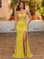 Exquisite Sheath Spaghetti Straps Appliques Lace Sweep Train Lace Corset Prom Dress