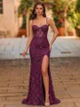 Exquisite Sheath Spaghetti Straps Appliques Lace Sweep Train Lace Corset Prom Dress