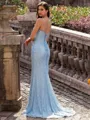 Fashion Sheath Spaghetti Straps Pleated Sweep Train Sequins Corset Prom Dress