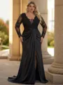 Charming Sheath V-Neck Appliques Lace Sweep Train Silk Like Satin Prom Dress