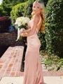 Hot Sheath Straps Sweep Train Silk Like Satin Corset Prom Dress