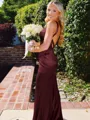 Hot Sheath Straps Sweep Train Silk Like Satin Corset Prom Dress