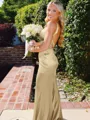 Hot Sheath Straps Sweep Train Silk Like Satin Corset Prom Dress