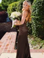 Hot Sheath Straps Sweep Train Silk Like Satin Corset Prom Dress
