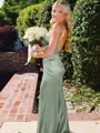 Hot Sheath Straps Sweep Train Silk Like Satin Corset Prom Dress