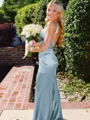 Hot Sheath Straps Sweep Train Silk Like Satin Corset Prom Dress