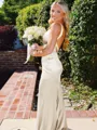 Hot Sheath Straps Sweep Train Silk Like Satin Corset Prom Dress