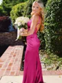 Hot Sheath Straps Sweep Train Silk Like Satin Corset Prom Dress