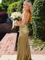 Hot Sheath Straps Sweep Train Silk Like Satin Corset Prom Dress