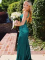 Hot Sheath Straps Sweep Train Silk Like Satin Corset Prom Dress