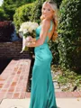 Hot Sheath Straps Sweep Train Silk Like Satin Corset Prom Dress