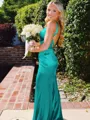 Hot Sheath Straps Sweep Train Silk Like Satin Corset Prom Dress