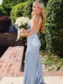Hot Sheath Straps Sweep Train Silk Like Satin Corset Prom Dress
