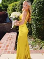 Hot Sheath Straps Sweep Train Silk Like Satin Corset Prom Dress