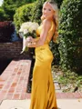 Hot Sheath Straps Sweep Train Silk Like Satin Corset Prom Dress