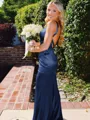 Hot Sheath Straps Sweep Train Silk Like Satin Corset Prom Dress