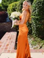 Hot Sheath Straps Sweep Train Silk Like Satin Corset Prom Dress