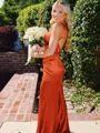Hot Sheath Straps Sweep Train Silk Like Satin Corset Prom Dress