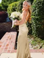 Hot Sheath Straps Sweep Train Silk Like Satin Corset Prom Dress