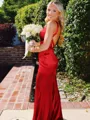 Hot Sheath Straps Sweep Train Silk Like Satin Corset Prom Dress