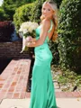 Hot Sheath Straps Sweep Train Silk Like Satin Corset Prom Dress