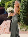 Hot Sheath Straps Sweep Train Silk Like Satin Corset Prom Dress