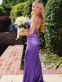 Hot Sheath Straps Sweep Train Silk Like Satin Corset Prom Dress