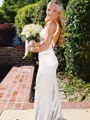 Hot Sheath Straps Sweep Train Silk Like Satin Corset Prom Dress