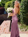 Hot Sheath Straps Sweep Train Silk Like Satin Corset Prom Dress