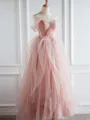 Delicate Ball-Gown Off-The-Shoulder Ruffles Floor-Length Tulle Corset Prom Dress