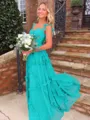Luxurious A-Line Straps Ruffles Sweep Train Chiffon Prom Dress