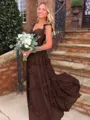 Luxurious A-Line Straps Ruffles Sweep Train Chiffon Prom Dress