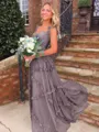 Luxurious A-Line Straps Ruffles Sweep Train Chiffon Prom Dress