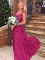 Luxurious A-Line Straps Ruffles Sweep Train Chiffon Prom Dress