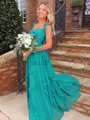 Luxurious A-Line Straps Ruffles Sweep Train Chiffon Prom Dress