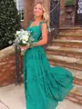 Luxurious A-Line Straps Ruffles Sweep Train Chiffon Prom Dress