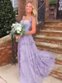 Luxurious A-Line Straps Ruffles Sweep Train Chiffon Prom Dress