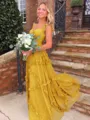 Luxurious A-Line Straps Ruffles Sweep Train Chiffon Prom Dress