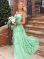 Luxurious A-Line Straps Ruffles Sweep Train Chiffon Prom Dress