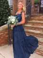 Luxurious A-Line Straps Ruffles Sweep Train Chiffon Prom Dress