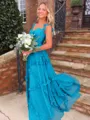 Luxurious A-Line Straps Ruffles Sweep Train Chiffon Prom Dress