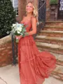 Luxurious A-Line Straps Ruffles Sweep Train Chiffon Prom Dress