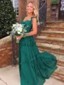 Luxurious A-Line Straps Ruffles Sweep Train Chiffon Prom Dress