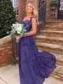 Luxurious A-Line Straps Ruffles Sweep Train Chiffon Prom Dress