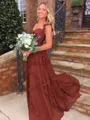 Luxurious A-Line Straps Ruffles Sweep Train Chiffon Prom Dress