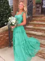 Luxurious A-Line Straps Ruffles Sweep Train Chiffon Prom Dress