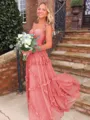 Luxurious A-Line Straps Ruffles Sweep Train Chiffon Prom Dress