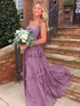 Luxurious A-Line Straps Ruffles Sweep Train Chiffon Prom Dress
