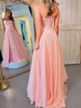 Captivating A-Line Straight Bow Sweep Train Chiffon Corset Prom Dress